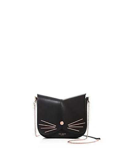 Shop Ted Baker Kittii Cat Leather Crossbody In Black/rose Gold
