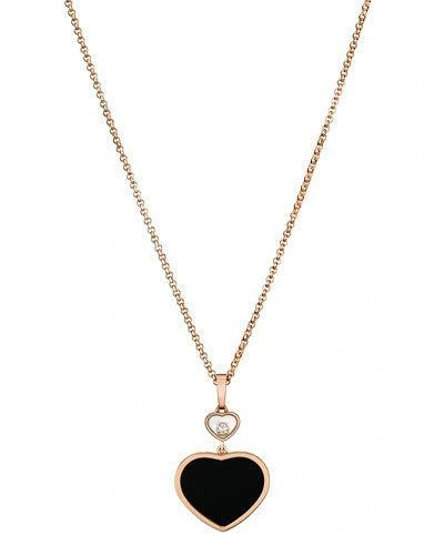 Shop Chopard Happy Hearts 18k Rose Gold Onyx & Diamond Pendant Necklace