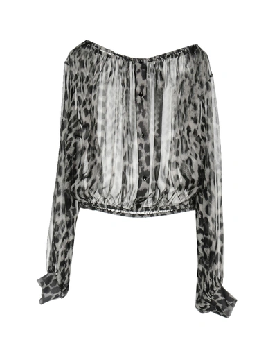 Shop Saint Laurent Patterned Shirts & Blouses In Light Grey