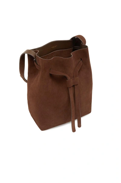 Shop Mansur Gavriel Suede Drawstring Hobo In Brown In Chocolate