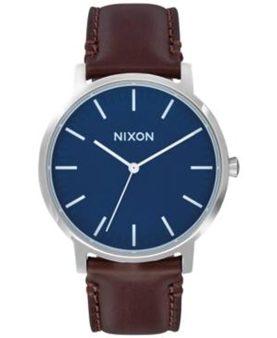 Shop Nixon Men's Porter Leather Strap Watch 40mm In Navy/brown