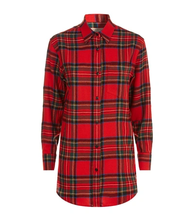 Shop Burberry Tartan Wool Shirt, Red, Uk 6