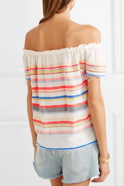 Shop Lemlem Yodit Off-the-shoulder Striped Cotton-blend Gauze Top In Coral