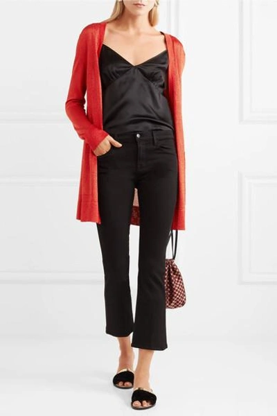 Shop Missoni Metallic Stretch-knit Cardigan In Red