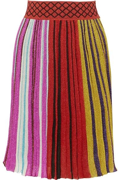 Shop Missoni Pleated Metallic Stretch-knit Skirt In Red