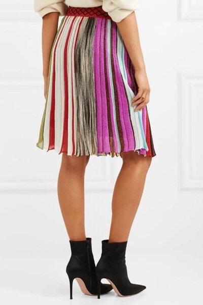 Shop Missoni Pleated Metallic Stretch-knit Skirt In Red