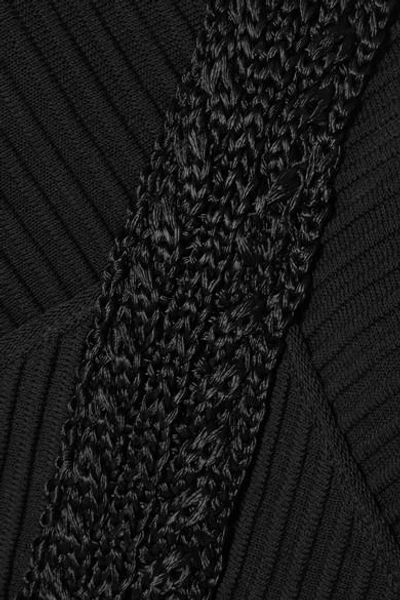 Shop Antonio Berardi Cutout Fluted Ribbed Cotton-jersey Top In Black