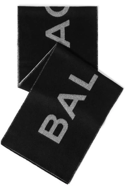 Shop Balenciaga Intarsia Cashmere And Wool-blend Scarf In Black