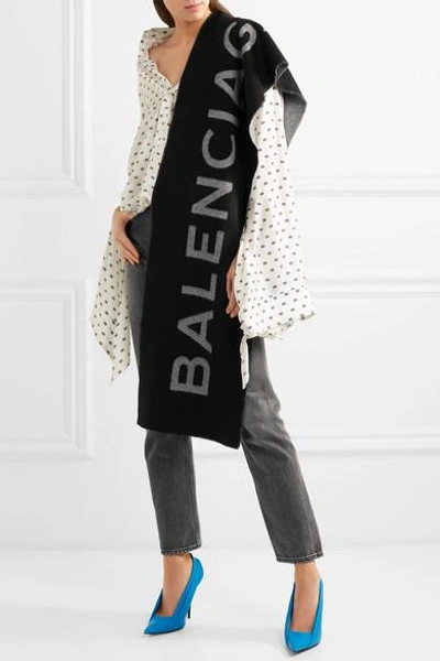 Shop Balenciaga Intarsia Cashmere And Wool-blend Scarf In Black