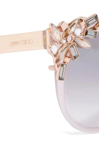 Shop Jimmy Choo Vivy Embellished Round-frame Acetate And Rose Gold-tone Sunglasses In Blush