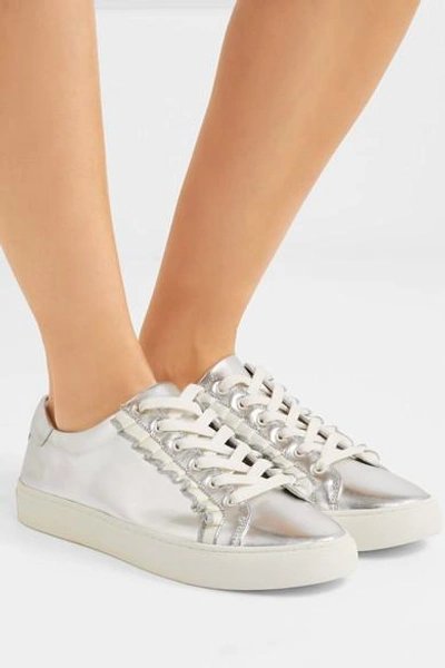 Shop Tory Burch Ruffled Metallic Leather Sneakers In Silver