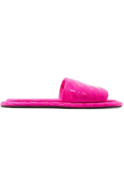 Shop Balenciaga Hotel Neon Logo-jacquard Slides In Fuchsia