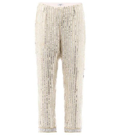 Shop Ganni Temple Cropped Embellished Trousers In Multicoloured