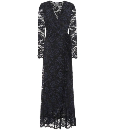Shop Ganni Flynn Lace Wrap Dress In Black