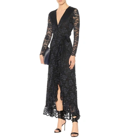 Shop Ganni Flynn Lace Wrap Dress In Black