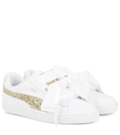 Shop Puma Basket Glitter Heart Leather Sneakers In White