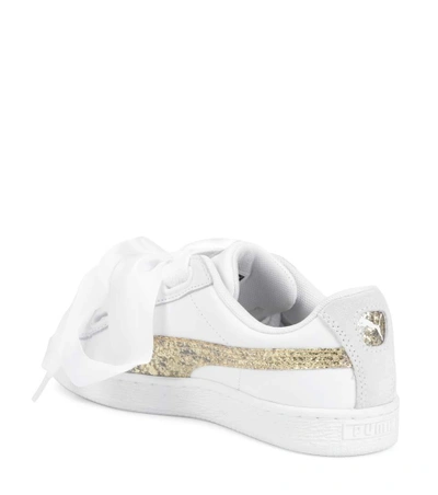 Shop Puma Basket Glitter Heart Leather Sneakers In White