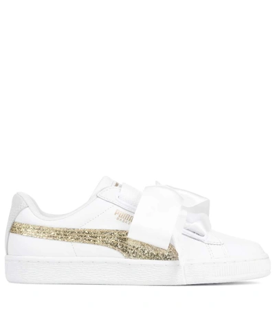 Shop Puma Basket Glitter Heart Leather Sneakers In White