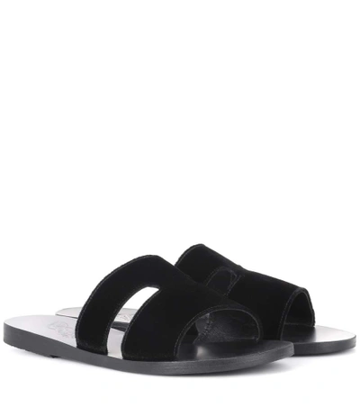 Shop Ancient Greek Sandals Apteros Velvet Sandals In Black