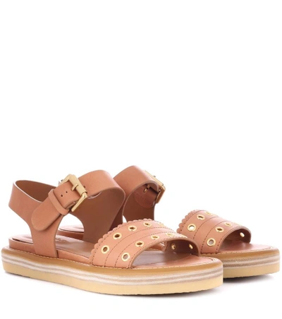 Shop See By Chloé Embellished Leather Sandals In Brown