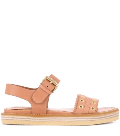 Shop See By Chloé Embellished Leather Sandals In Brown