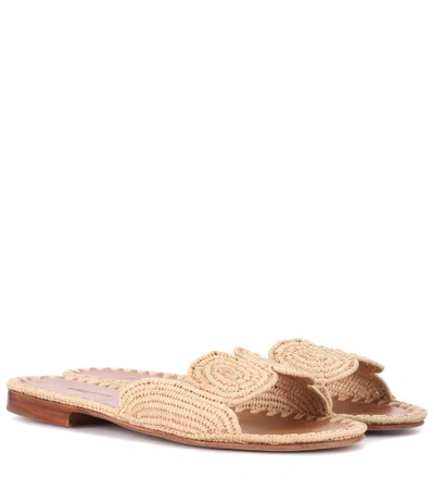 Shop Carrie Forbes Naima Raffia Slides In Beige