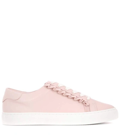 Shop Tory Sport Ruffle Leather Sneakers In Pink