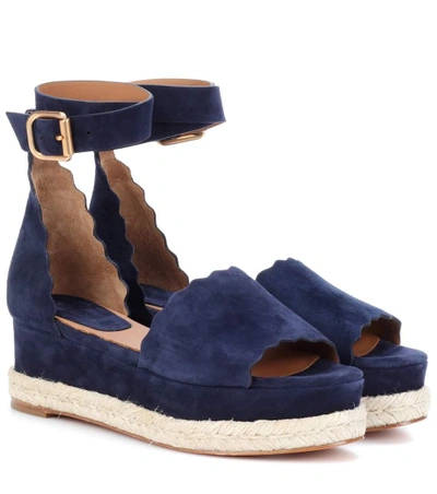 Shop Chloé Lauren Platform Suede Sandals In Blue