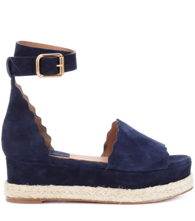 Shop Chloé Lauren Platform Suede Sandals In Blue
