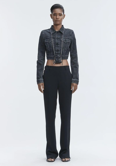 Shop Alexander Wang Bare Cropped Denim Jacket In Gray