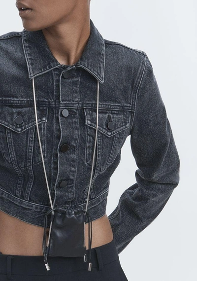 Shop Alexander Wang Bare Cropped Denim Jacket In Gray