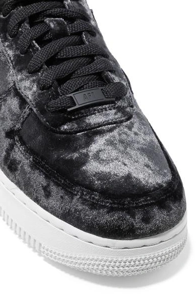 Shop Nike Air Force 1 Metallic Faux Leather-trimmed Crushed-velvet Sneakers In Anthracite