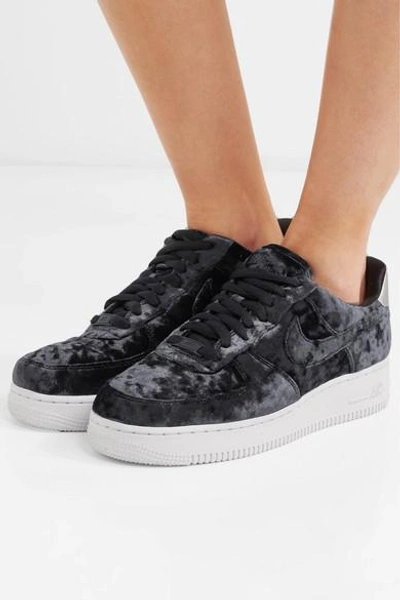 Shop Nike Air Force 1 Metallic Faux Leather-trimmed Crushed-velvet Sneakers In Anthracite