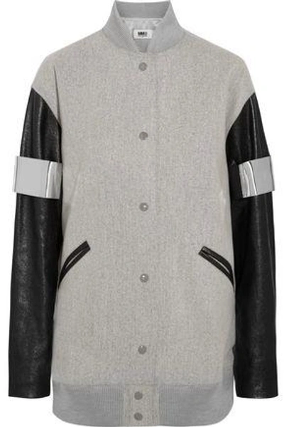 Shop Mm6 Maison Margiela Woman Paneled Faux Leather And Wool-blend Bomber Jacket Gray