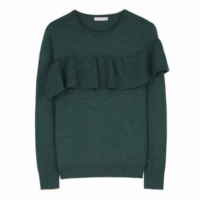 Shop Ille De Cocos Merino Ruffle Sweater Evergreen