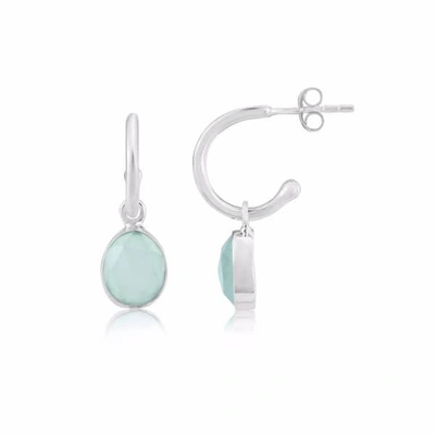 Auree Jewellery Manhattan Sterling Silver & Aqua Chalcedony Interchangeable Gemstone Hoop Earrings