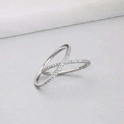 Shop Lily & Roo Sterling Silver Diamond Style Stacking Ring