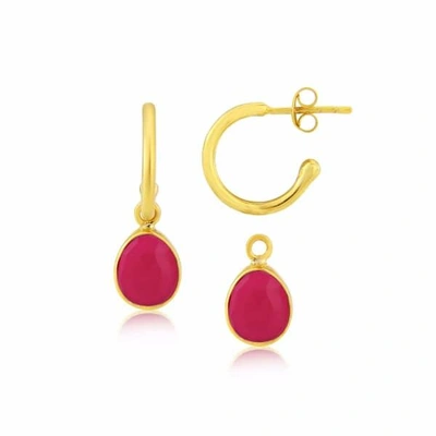 Auree Jewellery Manhattan Gold & Fuchsia Pink Chalcedony Interchangeable Gemstone Earrings