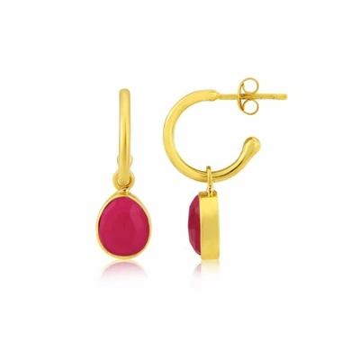 Auree Jewellery Manhattan Gold & Fuchsia Pink Chalcedony Interchangeable Gemstone Earrings
