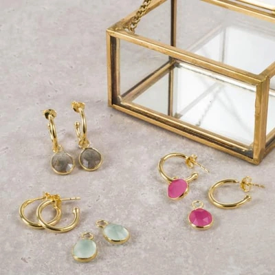Auree Jewellery Manhattan Gold & Fuchsia Pink Chalcedony Interchangeable Gemstone Earrings