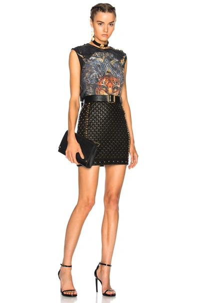 Shop Balmain Studded Quilted Leather Mini Skirt In Black