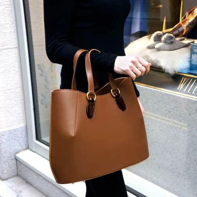 Shop Aevha London Garnet Tote In Tan With Wooden Hardware