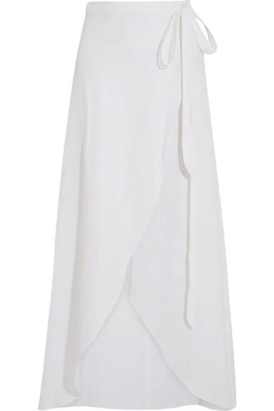 Shop Miguelina Ballerina Linen Wrap Maxi Skirt In White