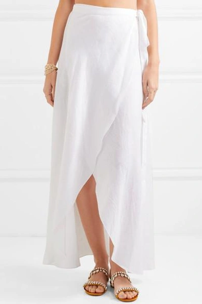 Shop Miguelina Ballerina Linen Wrap Maxi Skirt In White