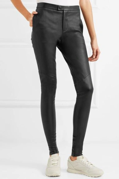 Shop Bassike Leather Skinny Pants In Black