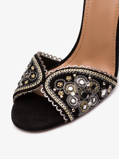 Shop Aquazzura Black Jaipur 75 Suede Sandals