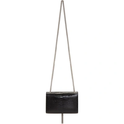 Shop Saint Laurent Black Croc Small Kate Tassel Chain Bag