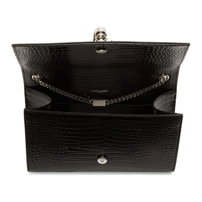 Shop Saint Laurent Black Croc Medium Kate Tassel Chain Bag