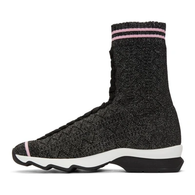 Shop Fendi Black Lurex Sock High-top Sneakers In F10so Black