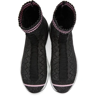 Shop Fendi Black Lurex Sock High-top Sneakers In F10so Black